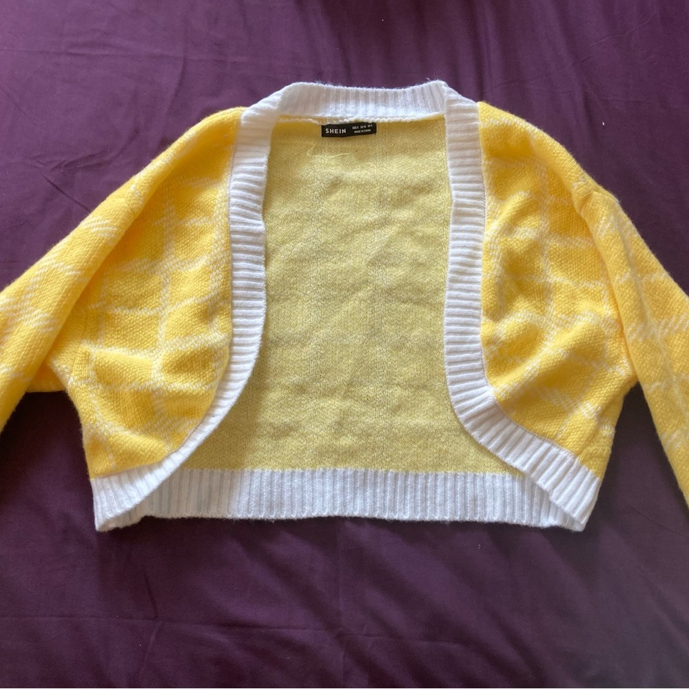 Yellow and white plaid cardigan